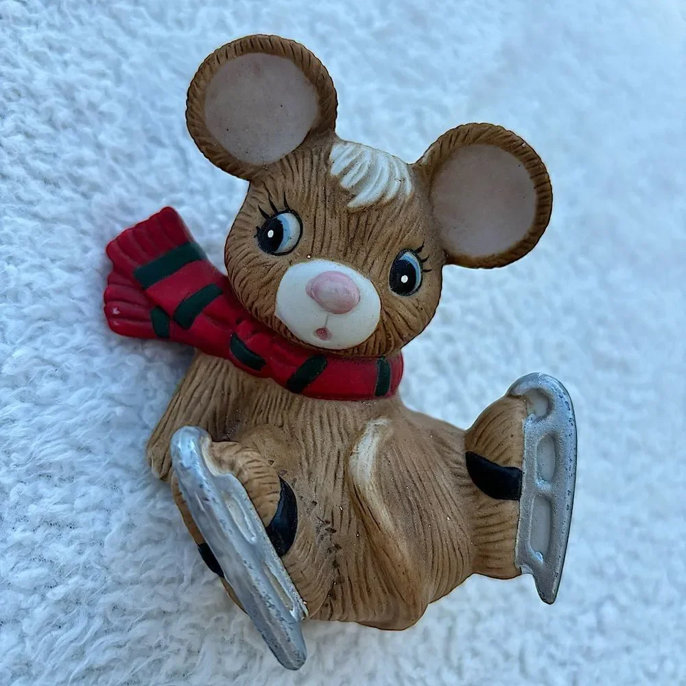 Set of 3 Adorable Vintage Homco Porcelain Ice Skating Winter Mice‎